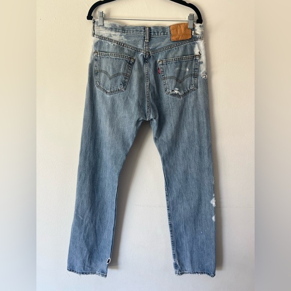 Levi’s 501 Straight Leg Very Distressed Worn-In Jeans Made In Haiti Size W33xL34 - Picture 5 of 14